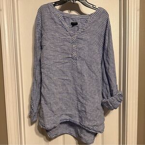 Talbots Blue and White Striped Top with scoop bottom.